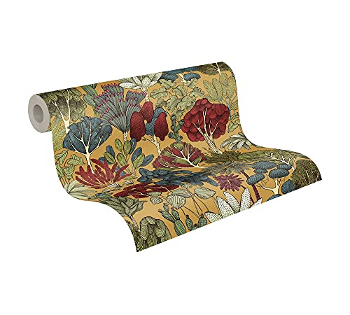 Architects Paper Dschungeltapete Floral Impression Tapete natürlich PVC-freie Vliestapete gelb rot blau pink creme matt glatt 377571 37757-1, 10.05 m x 0.53 m von A.S. Création