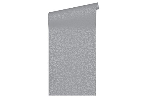 Architects Paper PVC-freie Vliestapete Alpha Tapete floral 10,05 m x 0,53 m grau metallic Made in Germany 333264 33326-4 von Architects Paper