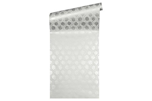Architects Paper PVC-freie Vliestapete Alpha Tapete geometrisch grafisch 10,05 m x 0,53 m metallic weiß Made in Germany 333271 33327-1 von Architects Paper