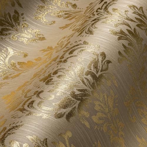 Architects Paper Textiltapete Metallic Silk Tapete mit Ornamenten barock 10,05 m x 0,53 m beige metallic Made in Germany 306592 30659-2 von Architects Paper