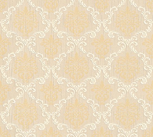 A.S. Création Architects Paper Textiltapete Tessuto Tapete mit Ornamenten barock 10,05 m x 0,53 m beige gelb Made in Germany 956292 95629-2 von A.S. Création
