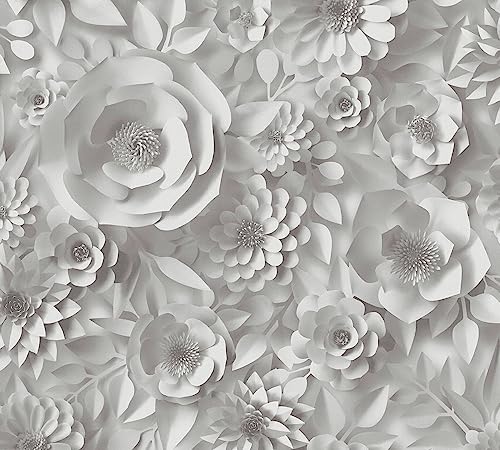 Blumentapete 3D selbstklebend - Tapete 3D-Optik grau weiß - Tapete selbstklebend floral grau - 0,52 x 2,5m - Made in Germany von A.S. Création
