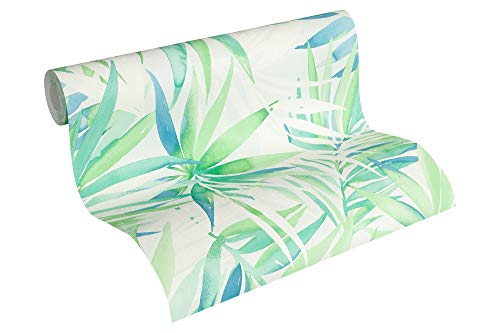 Designdschungel by Laura N. Vliestapete Tapete Palmenprint Jungle Style 10,05 m x 0,53 m blau grün Made in Germany 341251 34125-1 von A.S. Création