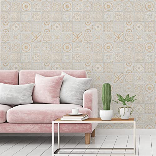 A.S. Création Fliesentapete Gold Grau Weiß - A.S. Création Terra Aktion 389211 - Vliestapete Vintage Fliesen - 10,05 m x 0,53 m Made in Germany von Livingwalls