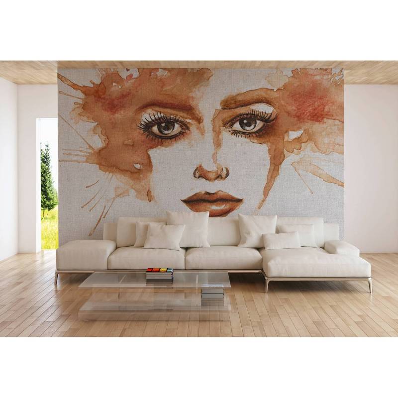 home24 Fototapete Watercolour Face I 4 x 2cm 200g Vlies-Mica von home24