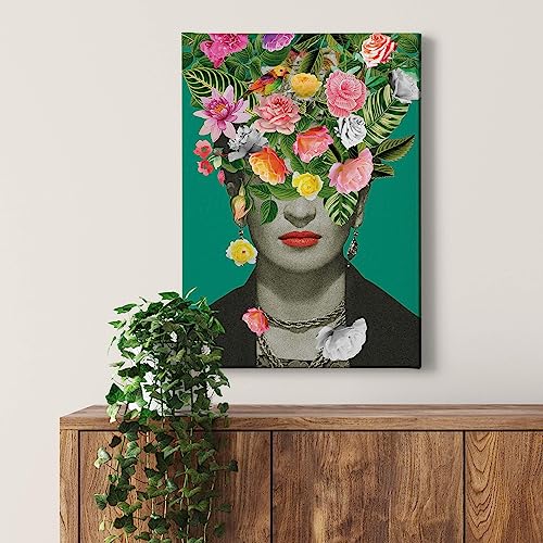 Leinwandbild Blumengesicht - Kunstdruck grün bunt - 50x70 Hochformat - Wanddekoration Wohnzimmer - Bild auf Keilrahmen von A.S. Création