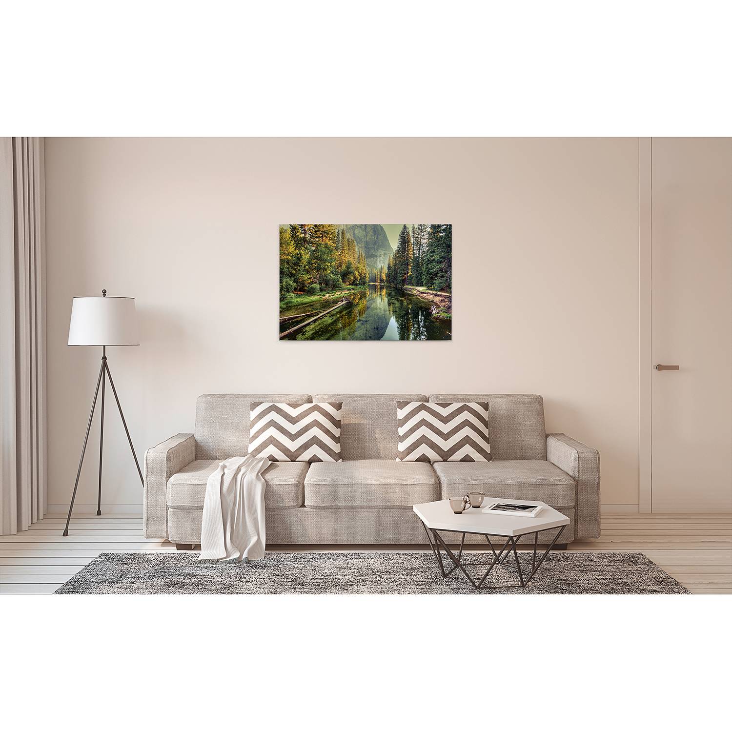home24 Leinwandbild Natur Mountain River Polyester PVC / Fichtenholz Grün 90 x 60cm von home24