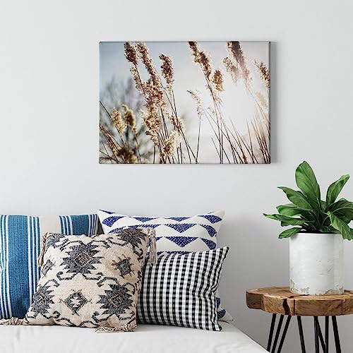 A.S. Création Leinwandbild Pampasgras - Kunstdruck beige blau - 70x50 cm Querformat - Wanddekoration Wohnzimmer - Bild auf Keilrahmen von A.S. Création