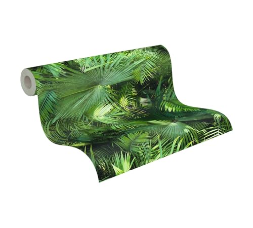 A.S. Création Neue Bude 2.0 Vliestapete mit Palmenblättern 0,53 x 10,05 m – Grün, Dunkelgrün – Dschungel Tapete Made in Germany – 362001 von A.S. Création