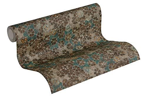 Livingwalls Vliestapete New Walls Tapete Finca Home in Fliesen Optik 10,05 m x 0,53 m blau grün braun Made in Germany 373911 37391-1 von Livingwalls