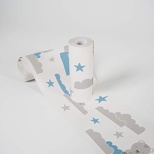A.S. Création Lovely Kids Bordüre selbstklebend Dreamy Bears Wandbordüre mit niedlichen Bären, Wolken und Sternen für Babyzimmer und Lovely Kids Wandtattoo für Mädchen und Jungen in weiß, blau, grau von A.S. Création