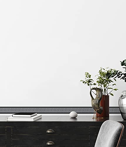 A.S. Création Moderne Bordüre Selbstklebend Schwarz Silber Mäander Metallic 383921 5,00 m x 0,10 m Made in Germany von A.S. Création