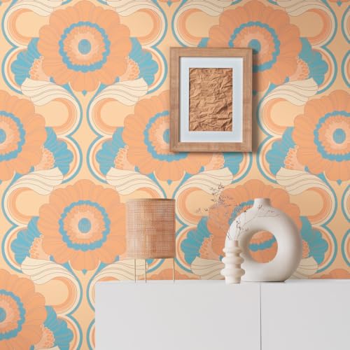 Retro Tapete 70er -Tapete Vintage Floral Beige Türkis Orange Gelb Blau - A.S. Création Vliestapete Retro Chic 395302-8,50m x 0,53m - Made in Germany von A.S. Création