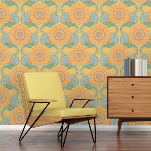 A.S. Création Retro Tapete 70er -Tapete Vintage Floral Blau Gelb Grün Orange Braun Vliestapete Retro Chic 395301-8,50m x 0,53m - Made in Germany von A.S. Création