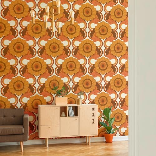 A.S. Création Retro-Tapete 70er Jahre 0,53 x 8,5 m -Tapete-Vintage mit Blumenmuster in Gelb, Orange, Braun - Vliestapete Retro Chic Made in Germany - 395304 von A.S. Création