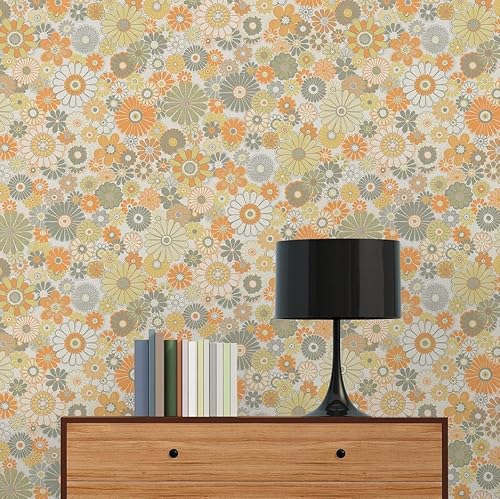 Retro Tapete 70er -Tapete Vintage Floral Orange Grün Weiß Khaki - A.S. Création Vliestapete Retro Chic 395353-8,50m x 0,53m - Made in Germany von A.S. Création