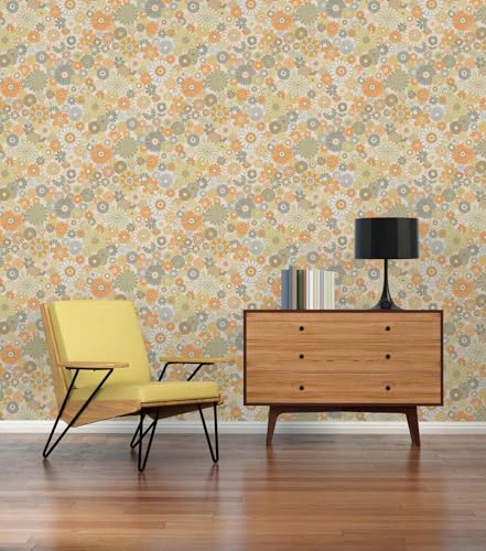 A.S. Création Retro-Tapete 70er Jahre 0,53 x 8,5 m -Tapete-Vintage mit Blumenmuster in Orange, Grün, Weiß - Vliestapete Retro Chic Made in Germany - 395353 von A.S. Création