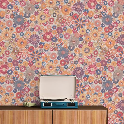 A.S. Création Retro Tapete 70er -Tapete Vintage Floral Rot Blau Orange Gelb Creme Vliestapete Retro Chic 395354-8,50m x 0,53m - Made in Germany von A.S. Création