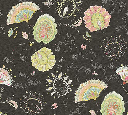 Tapete Blumen Schwarz Bunt - Livingwalls House of Turnowsky 388992 - Vliestapete Muster - 10,05m x 0,53m - Made in Germany von A.S. Création