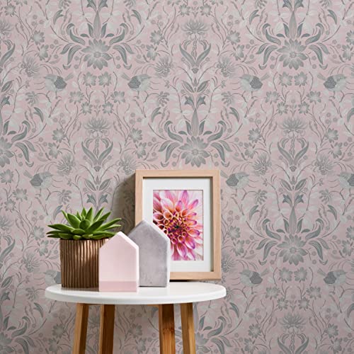 A.S. Création Tapete Floral Rosa Grau Weiß - A.S. Création Maison Charme 390752 - Vliestapete Vogel - 10,05 m x 0,53 m Made in Germany von A.S. Création