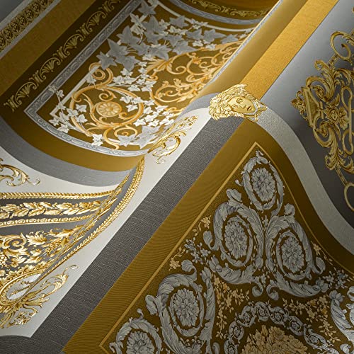 A.S. Création VERSACE WALLPAPER Barock Luxus Tapete Floral 387045 Gold Silber Grau Designer Logo Medusa 10,05x0,70m Made in Germany von A.S. Création