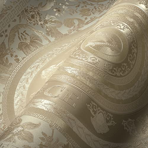 VERSACE WALLPAPER Blumen Luxus Tapete Floral 387053 Beige Creme Weiß Ranken Kreise 10,05x0,70m Made in Germany von A.S. Création