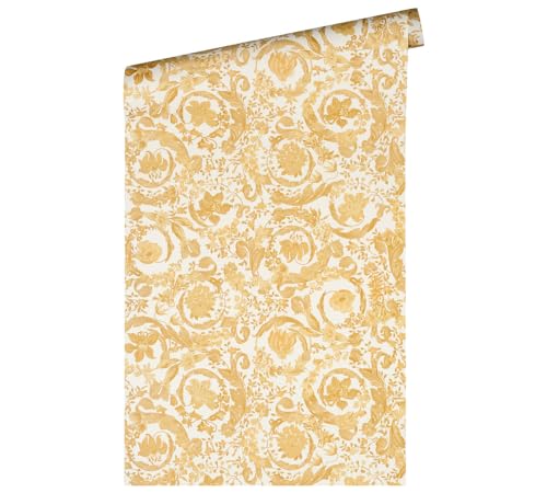 VERSACE WALLPAPER Blumen Luxus Tapete Floral 387064 Gold Weiß Designer Ranken Barock 10,05x0,70m Made in Germany von A.S. Création