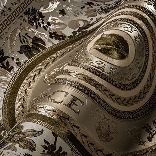 VERSACE WALLPAPER Blumen Tapete Floral 387056 Perlbeige Weiß Braun Designer Ranken Kreise 10,05x0,70m Made in Germany von A.S. Création