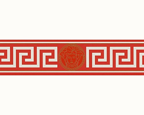 VERSACE WALLPAPER Bordüre - Borte geometrisch grafisch - 5,00 m x 0,13 m - metallic rot weiß - Luxusdesign Made in Germany - 935221 von A.S. Création