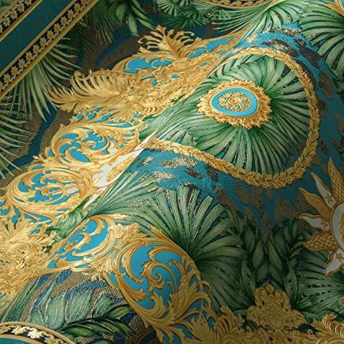 VERSACE WALLPAPER Designer Dschungel Tapete Luxus 387032 Blau Gold Grün Palmen Logo Medusa 10,05x0,70m Made in Germany von A.S. Création