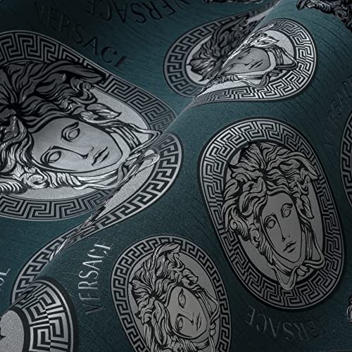 VERSACE WALLPAPER Petrol Silber Schwarz Blau Luxus Tapete Vliestapete Logo Medusa 386111 10,05x0,70m Made in Germany von A.S. Création