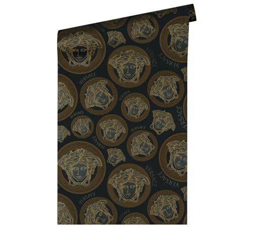 VERSACE WALLPAPER Schwarz Gold Luxus Tapete Vliestapete Logo Medusa leicht glänzend 386117 10,05x0,70m Made in Germany von A.S. Création