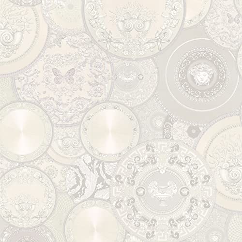 Versace wallpaper Vliestapete Les Etoiles de la Mer 2 Luxustapete 10,05 m x 0,70 m grau metallic weiß Made in Germany 349014 34901-4 von A.S. Création