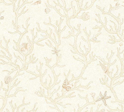 VERSACE WALLPAPER Vliestapete Les Etoiles de la Mer Luxustapete mit Korallen und Muscheln 10,05 m x 0,70 m beige creme metallic Made in Germany 344961 34496-1 von A.S. Création