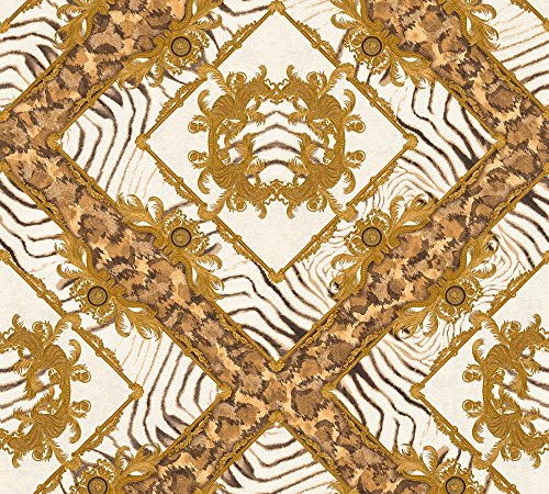 VERSACE WALLPAPER Vliestapete Vasmara Luxustapete mit Zebramuster 10,05 m x 0,70 m braun creme metallic Made in Germany 349043 34904-3 von A.S. Création