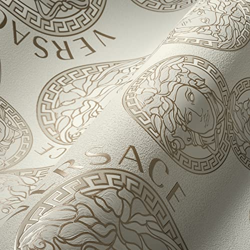 VERSACE WALLPAPER Weiß Perlbeige Beige Luxus Tapete Designer Vliestapete Logo Medusa 386103 10,05x0,70m Made in Germany von A.S. Création