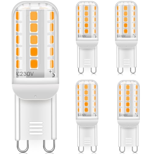 A.bigwhale G9 LED Lampe Warmweiß 2700K, 5W G9 LED Leuchtmittel Ersatz 50W Halogenlampen, 450LM, G9 LED Birnen Nicht Dimmbar Kein Flimmern AC220-240V, 5er Pack von A.bigwhale