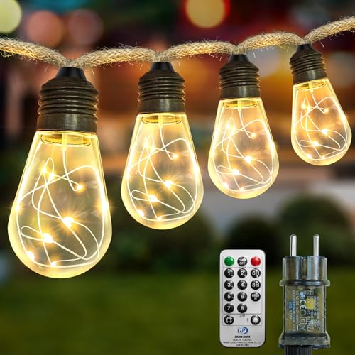 Lichterkette Aussen Strom, Lichterkette Glühbirnen Innen 6M, Warmweiß Lichterkette Timer mit 20 Glühbirnen, 8 Modi LED Lichterketten Innen mit Stecker, Vintage Deko für Garten Balkon Party Hochzeit von A.bigwhale