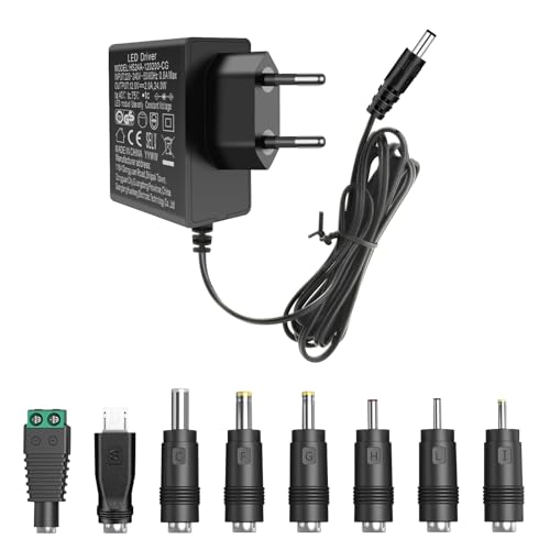 AC Adapter 12V 2A Netzteil, 12 Volt Power Supply für LED Strip Elektronik LED Streifen Licht CCTV Kamera Router LCD Monitor Externe Festplatte, Mit 8 DC Steckeradaptern von A.bigwhale