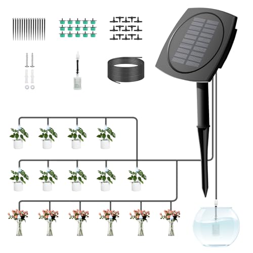 Solar Bewässerungssystem Garten Automatische Set, Automatisches Gartenbewässerungssystem für Balkon Pflanzen Topfpflanzen Gewächshaus, 12 Timer-Modi, mit 15 M Schlauch von A.bigwhale
