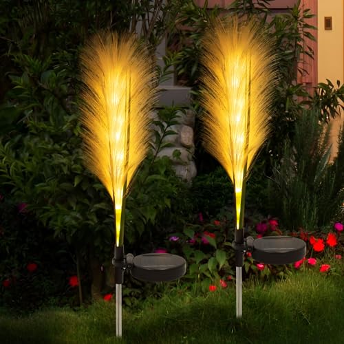 Solarleuchten für Außen, 2 Stück Gartenleuchte Warmweiß, Wasserdichte Solarlampe Schilf für Garten Rasen Terrasse Hof Außenbereich von A.bigwhale