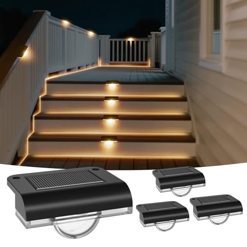 Solarleuchten für Außen Balkon Licht, Solar Treppenbeleuchtung Aussen, Solar Gartenleuchten Wasserdicht, Solarlampen für Außen Zaun Stufen Treppen Garten Terrasse Hof Balkon Deko, 4 Stück von A.bigwhale