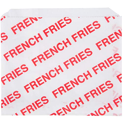 A1 Bakery Supplies Große bedruckte Pommes-Frittierbeutel, 14 x 11,4 cm, Wachspapier, Faltdeckel, rot, Einwegbeutel, rechteckig, mikrowellengeeignet, Dampfgarer, sicher, von A1 Bakery Supplies