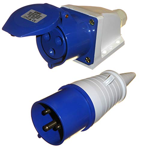 3-polige Steckdose mit 32A 230V IP44 32A 2P+T innen/außen wasserdicht 32A IEC blau von A1 ELECTRICS A1ELECTRICS.COM
