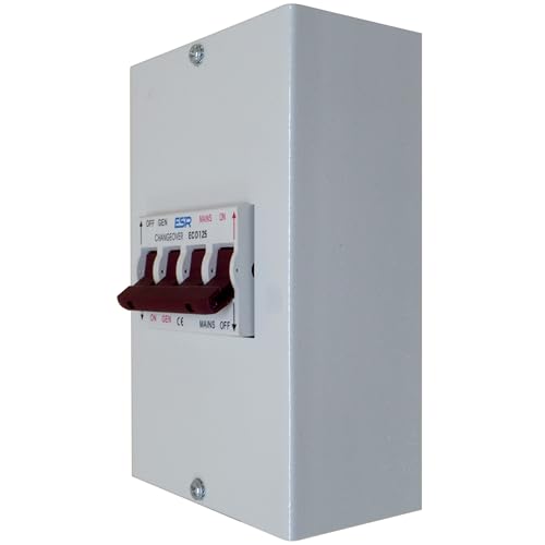 Manueller Wechselschalter (125A, 240V) in einer langlebigen metallgefassten Box mit Sammelschiene, Umschaltung zwischen Netz- und Generatorversorgung von A1 ELECTRICS A1ELECTRICS.COM