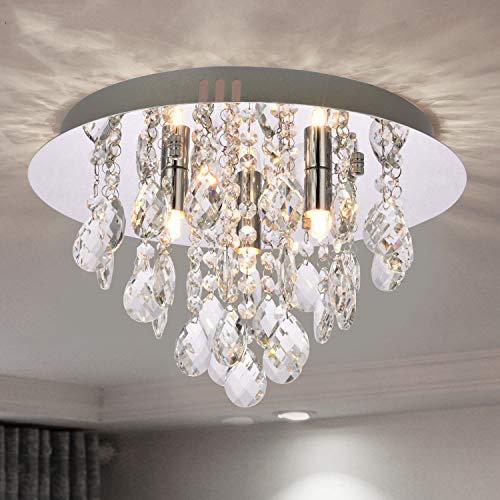 A1A9 Modern Flush Mount Kristallleuchter, K9 Crystal Droplet Runde Chrom Deckenleuchten, Elegante LED Pendelleuchte Leuchte für Wohnzimmer, Esszimmer, Schlafzimmer, Lounge D35cm (3 Lichter) von A1A9