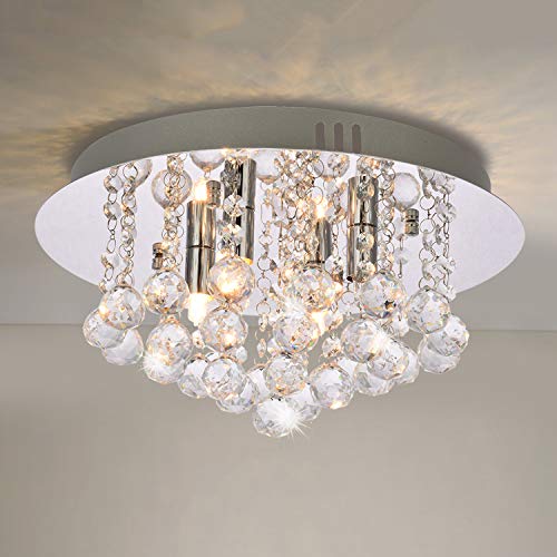 A1A9 Modern Flush Mount Kristallleuchter, K9 Crystal Droplet Runde Chrom Deckenleuchten, Elegante LED Pendelleuchte Leuchte für Wohnzimmer, Esszimmer, Schlafzimmer, Lounge D35cm (4 Lichter) von A1A9