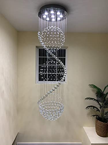 A1A9 Moderner Spiralkugel Kristallleuchter, Spectacular Droplet Deckenleuchte, Klare K9 Kristallkugel Pendelleuchte für Wohnzimmer Eingangsbereich Flur Foyer Romantisches Dekor, Größe: D50cm H180cm von A1A9