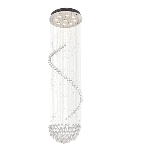 A1A9 Moderner Spiralkugel Kristallleuchter, Spectacular Droplet Deckenleuchte, Klare K9 Kristallkugel Pendelleuchte für Wohnzimmer Eingangsbereich Flur Foyer Romantisches Dekor, Größe: D50cm H180cm von A1A9