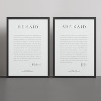 He Said She Saidthey Wedding Gelübde Wand Kunst Druck Jahrestag Geschenk Hochzeitsgeschenk Passendes 2Er Set - Erhältlich Mit Rahmen von A1GraphicsLtd